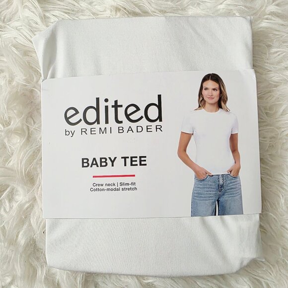 NWT Women's Edited by Remi Bader Baby Tee, White, Small, Crew Neck - Picture 1 of 5
